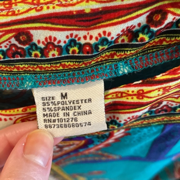 ECI Teal and Red Paisley 3/4 Sleeve Dress - Picture 3 of 4